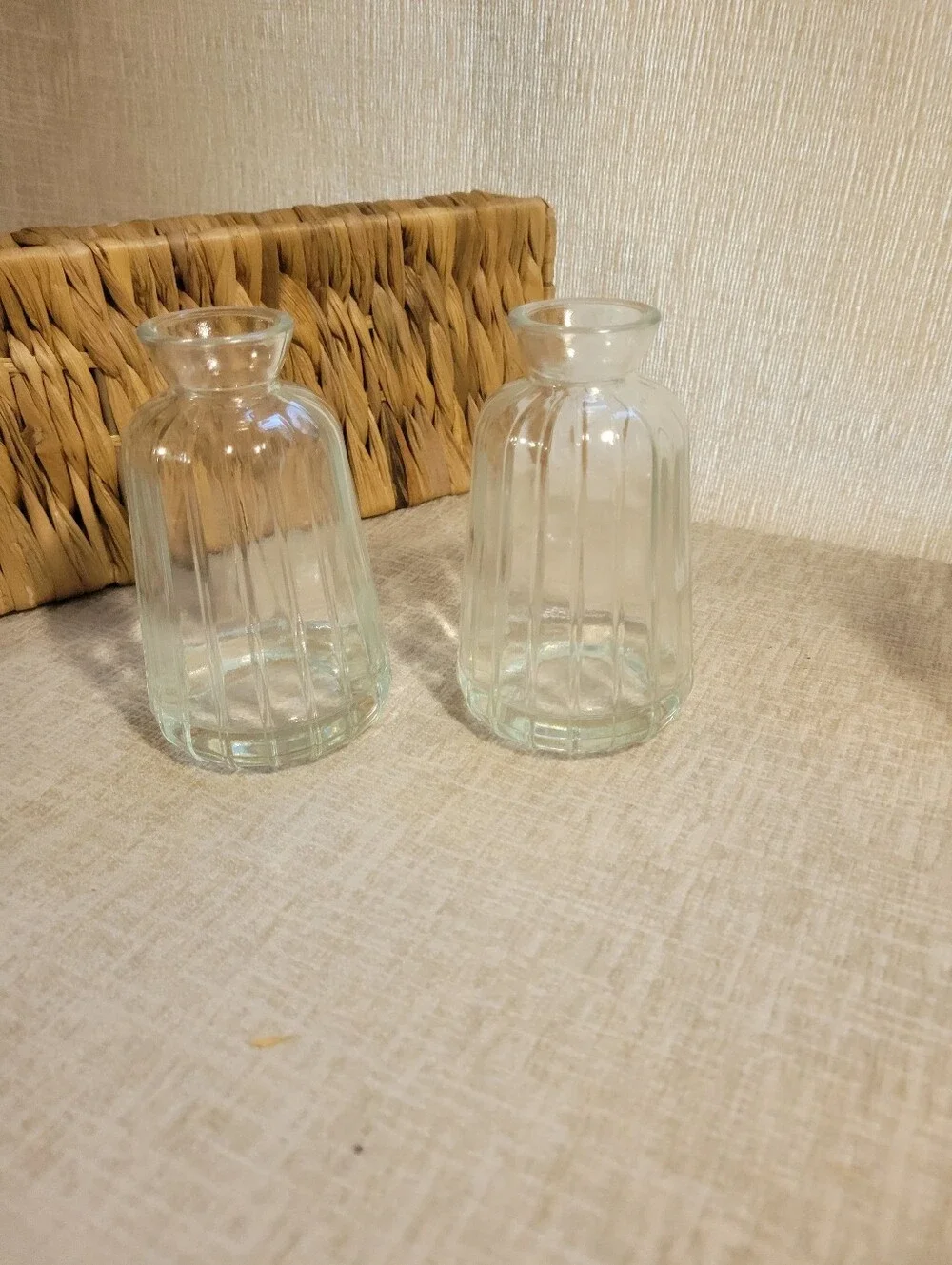 Vintage Clear Ribbed Glass Bud Vases -set Of 2 Bohemian Glass Fluted Vase